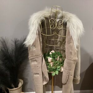 Via Spiga Cream Teddy Jacket with Faux Fur Collar